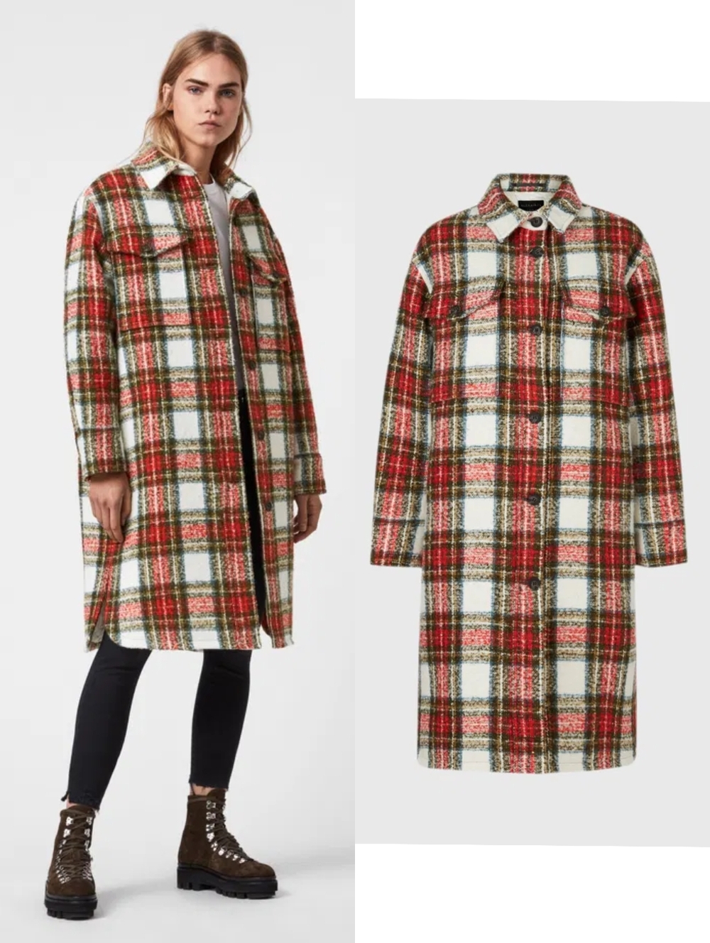 All Saints Nia Wool Blend Check Coat